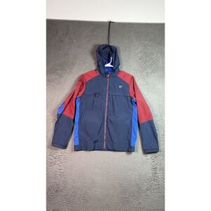 Russell Jacket Mens XL Blue Red Hooded Windbreaker Full Zip Athletic Outdoor